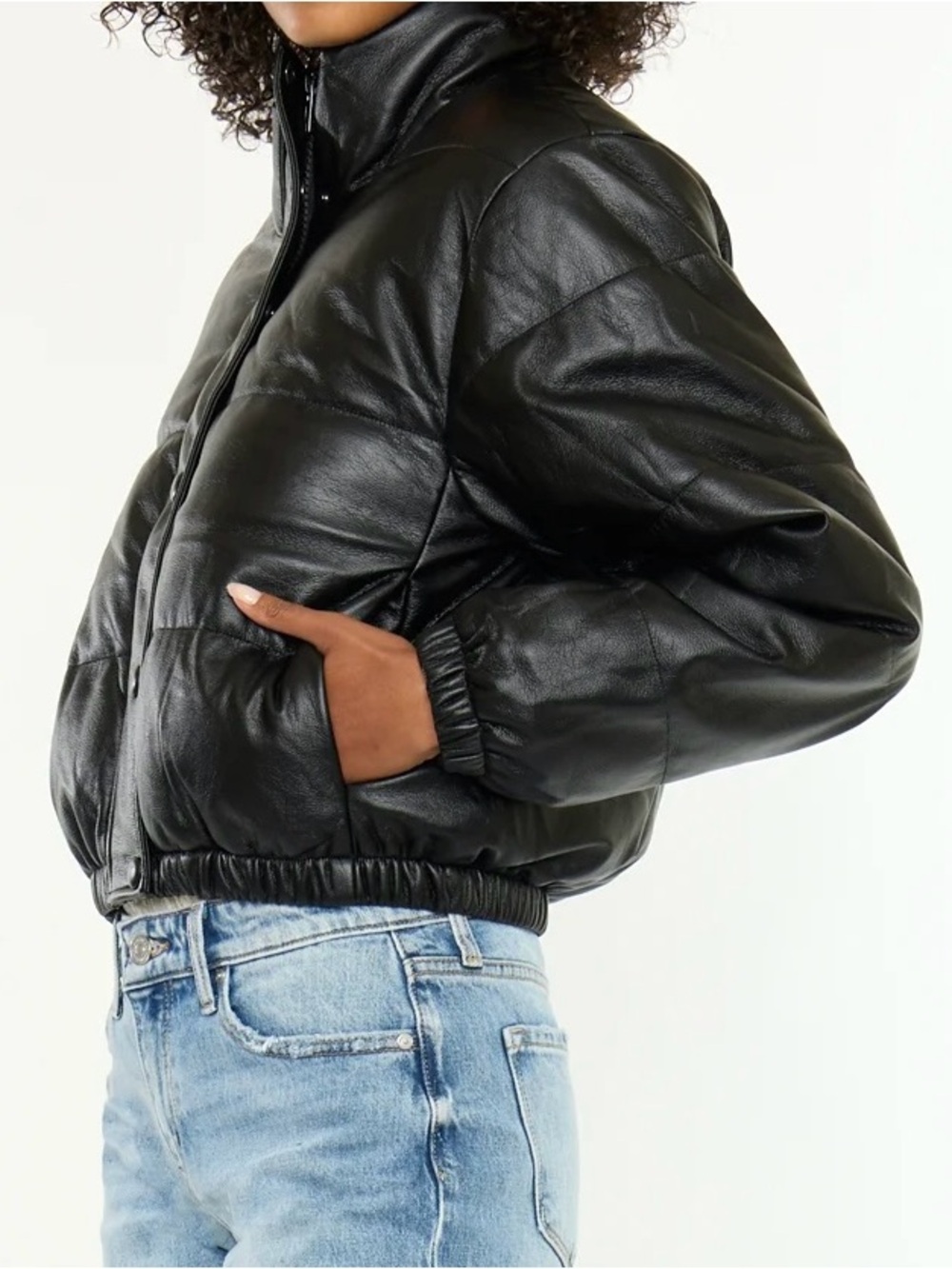 Black Faux Leather Puffer Jacket